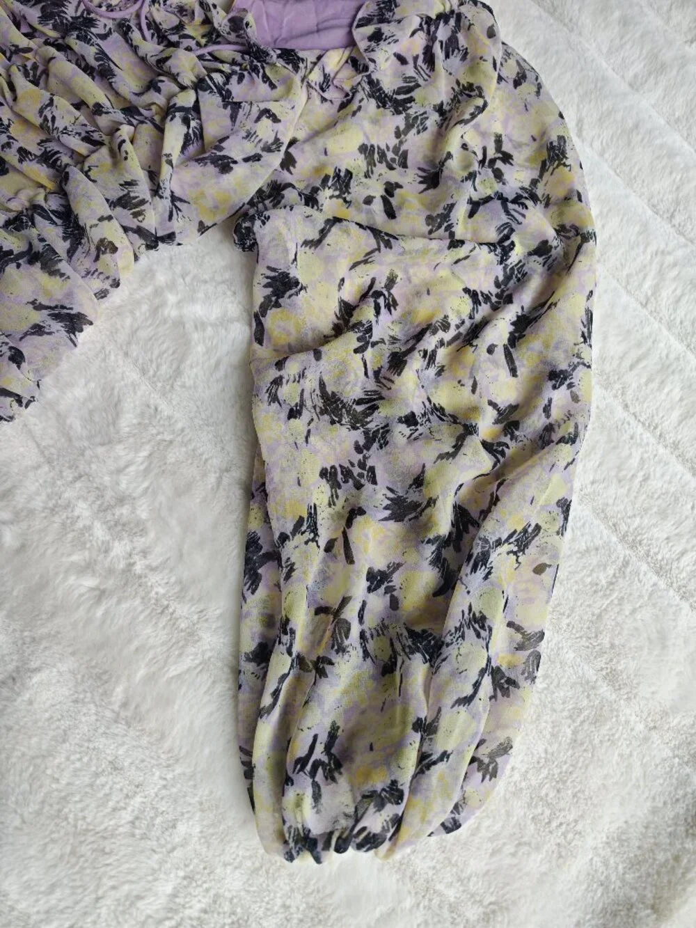 Free People Floral Ruched Blouse Top Puff Sleeve Tie Front Cottagecore Boho M - Picture 9 of 16
